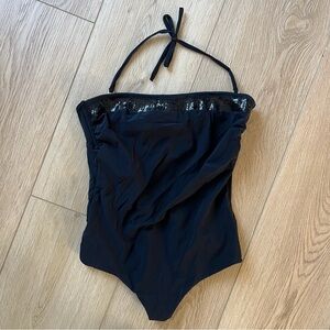 Touché International Swimwear Swimsuit Black Halter One Piece with Sequins